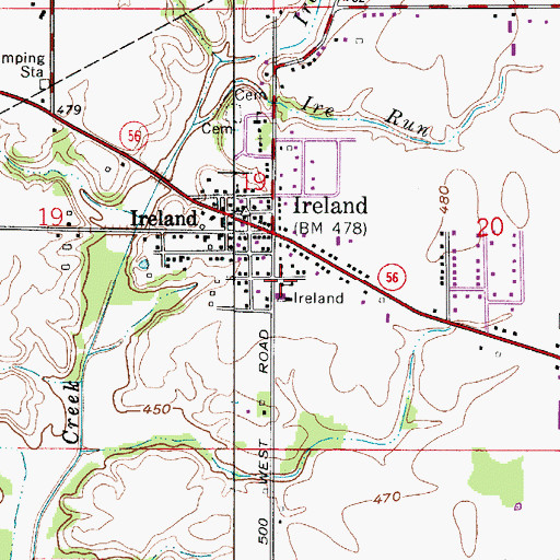 Topographic Map of Ireland Elementary School, IN