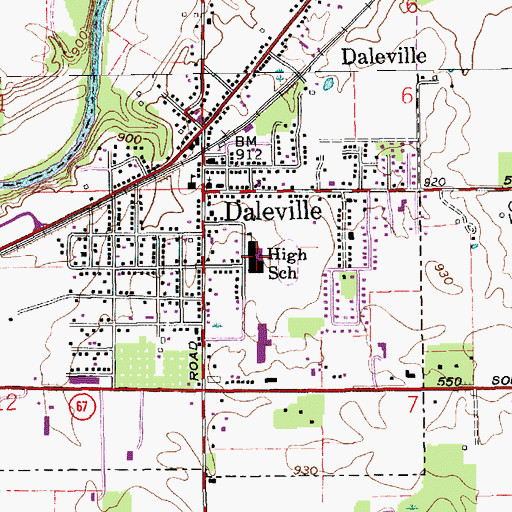 Topographic Map of Daleville High School, IN
