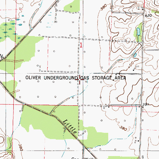 Topographic Map of Oliver Underground Gas Storage Area, IN