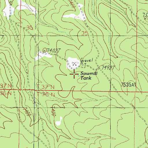 Topographic Map of Sawmill Tank, AZ