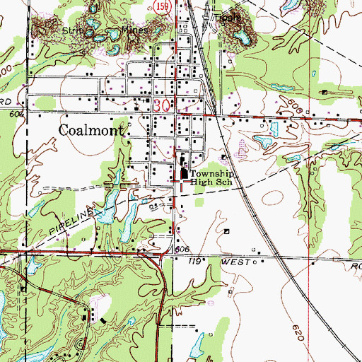 Topographic Map of Shakamak Middle School, IN