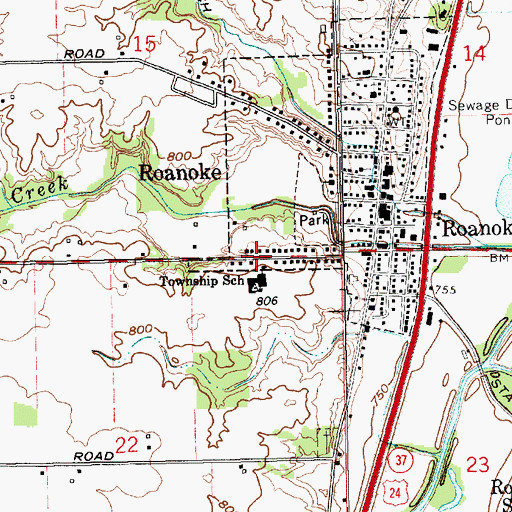 Topographic Map of Roanoke Elementary School, IN