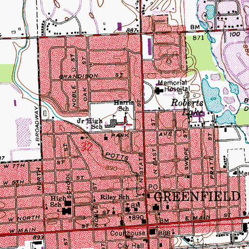 Topographic Map of Greenfield High School, IN