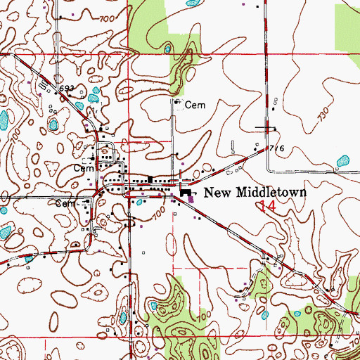 Topographic Map of New Middletown Elementary School, IN