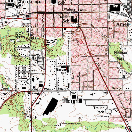 Topographic Map of Mollie B Hoover Elementary School, IN