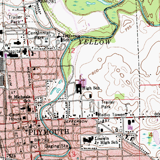 Topographic Map of Plymouth High School, IN