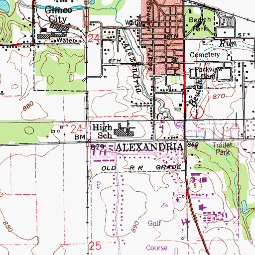 Topographic Map of Alexandria-Monroe High School, IN