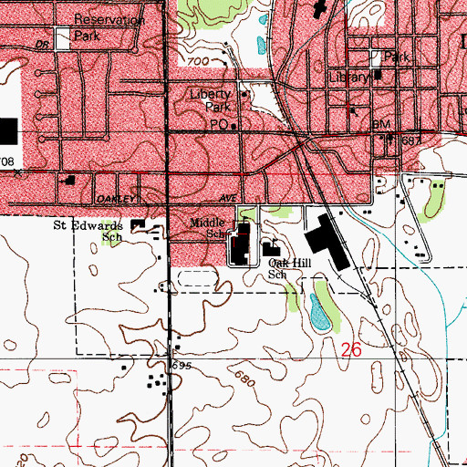 Topographic Map of Lowell Senior High School, IN