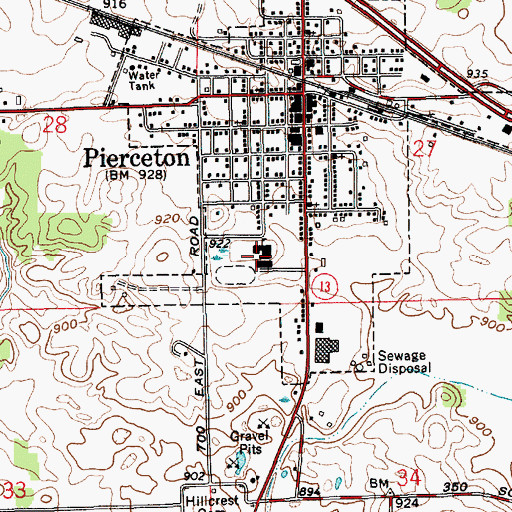 Topographic Map of Pierceton Elementary School, IN