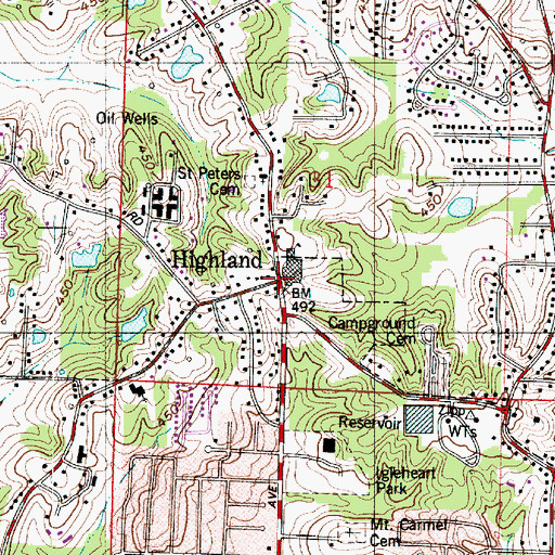 Topographic Map of Highland Elementary and Junior High School, IN