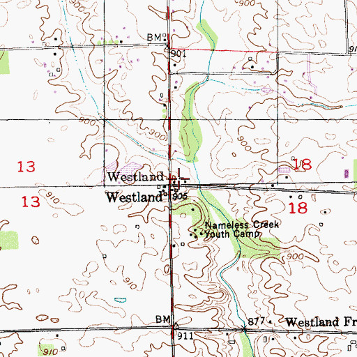 Topographic Map of Westland, IN