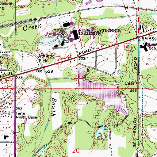 Topographic Map of Hulman Lodge Dam, IN