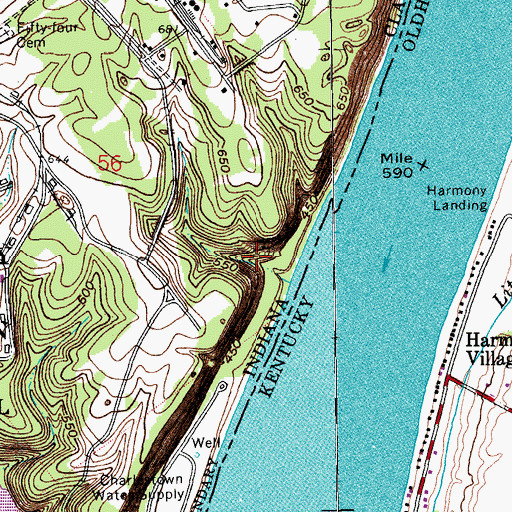 Topographic Map of Charlestown Landing, IN