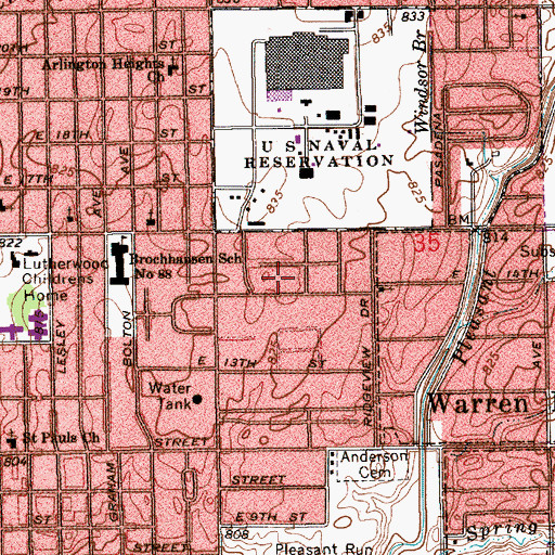 Topographic Map of Warren Park Wesleyan Church, IN
