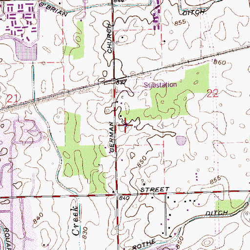 Topographic Map of Calvary Baptist Church, IN