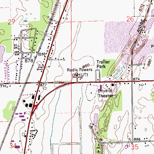 Topographic Map of WHUT-AM (Anderson), IN