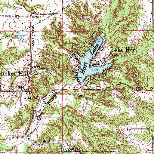Topographic Map of Hart Lake Dam, IN