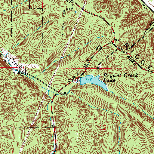 Topographic Map of Bryant Creek Lake Dam, IN