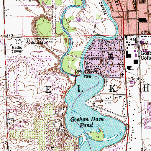 Topographic Map of Goshen Pond Dam, IN