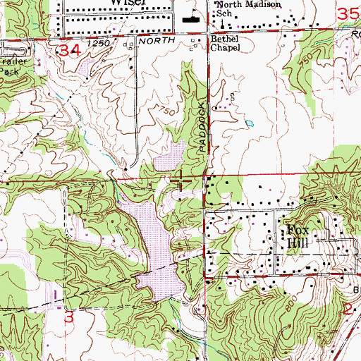 Topographic Map of Upper Wildwood Lake Dam, IN