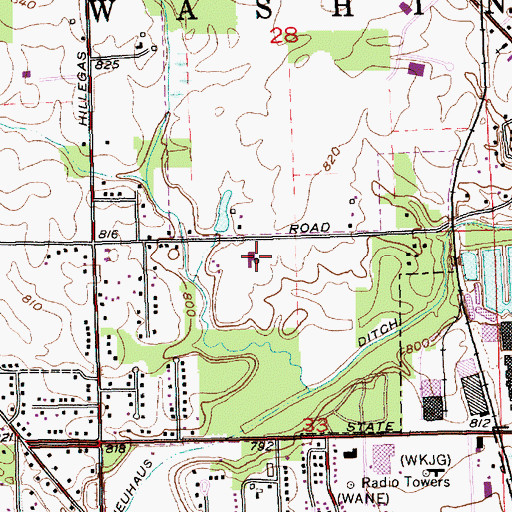 Topographic Map of WFWQ-FM (Fort Wayne), IN