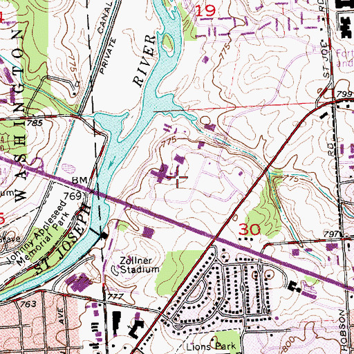 Topographic Map of WBNI-FM (Fort Wayne), IN