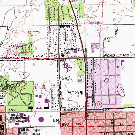 Topographic Map of Rolling Hills Convalescent Center Airport (historical), IN