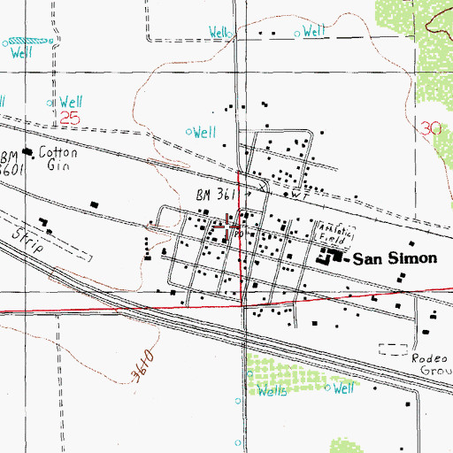 Topographic Map of San Simon Post Office, AZ