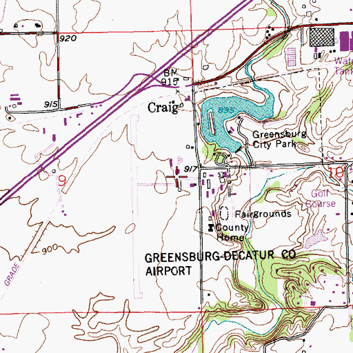 Topographic Map of Greensburg Municipal Airport, IN