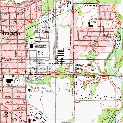Topographic Map of Hobart Sky Ranch Airport, IN