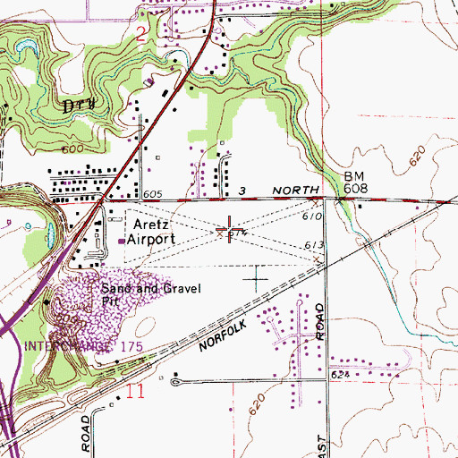 Topographic Map of Aretz Airport (historical), IN