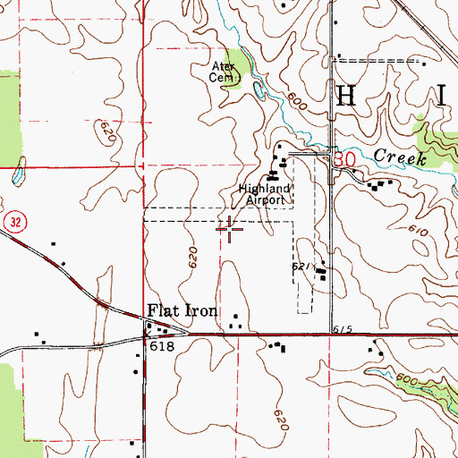 Topographic Map of Highland Airport (historical), IN