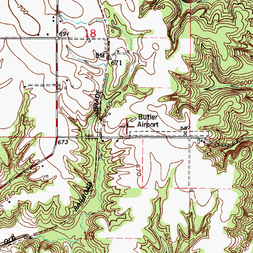 Topographic Map of Butler Field, IN