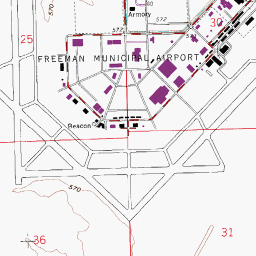 Topographic Map of Freeman Municipal Airport, IN