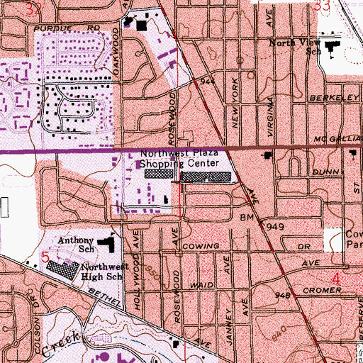 Topographic Map of Northwest Plaza Shopping Center, IN