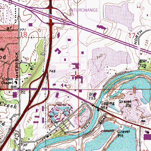 Topographic Map of Keystone at the Crossing Shopping Center, IN