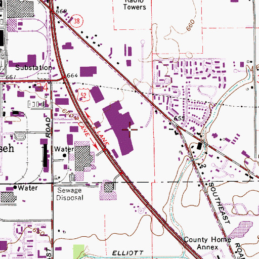Topographic Map of Ayr-Way Lafayette Shopping Center, IN
