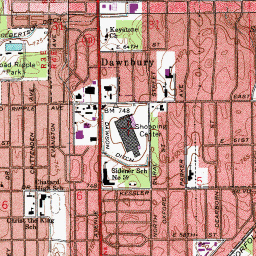 Topographic Map of Glendale Shopping Center, IN