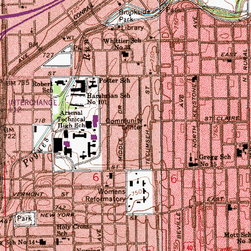 Topographic Map of Woodruff Place, IN