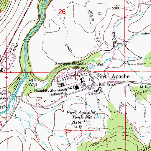 Topographic Map of Fort Apache Post Office, AZ