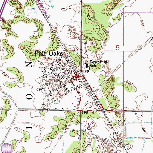 Topographic Map of Fair Oaks, IN