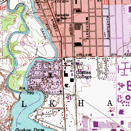 Topographic Map of Goshen College, IN