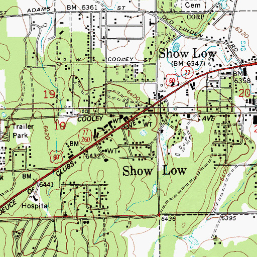 Topographic Map of Show Low Post Office, AZ