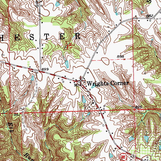 Topographic Map of Wrights Corner, IN