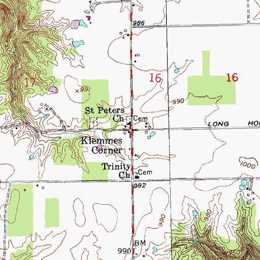 Topographic Map of Klemmes Corner, IN