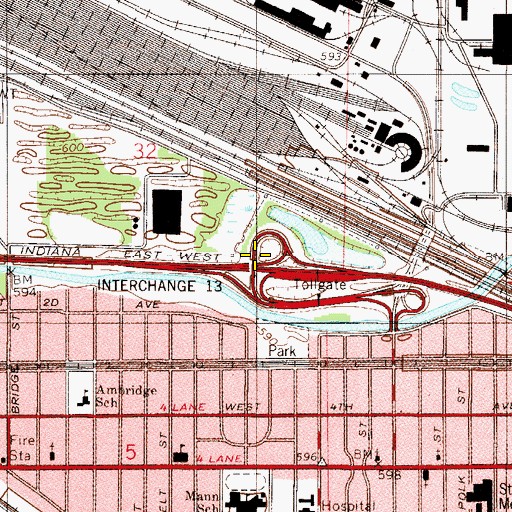 Topographic Map of Interchange 13, IN