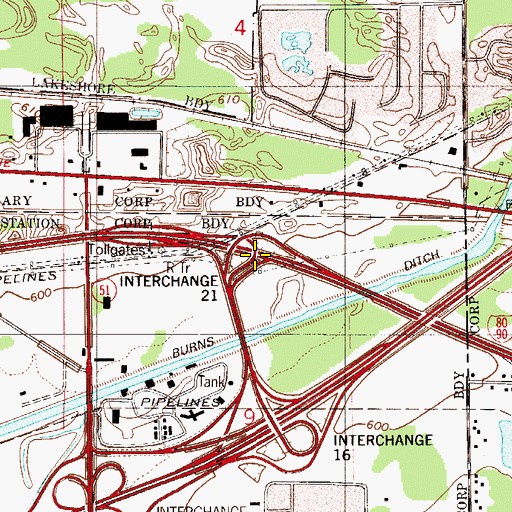 Topographic Map of Interchange 21, IN