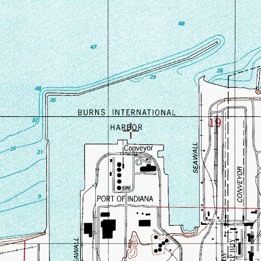 Topographic Map of Burns Waterway Harbor, IN