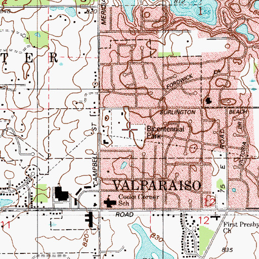 Topographic Map of Bicentennial Park, IN