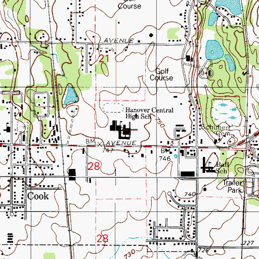 Topographic Map of Hanover Central Junior/Senior High School, IN